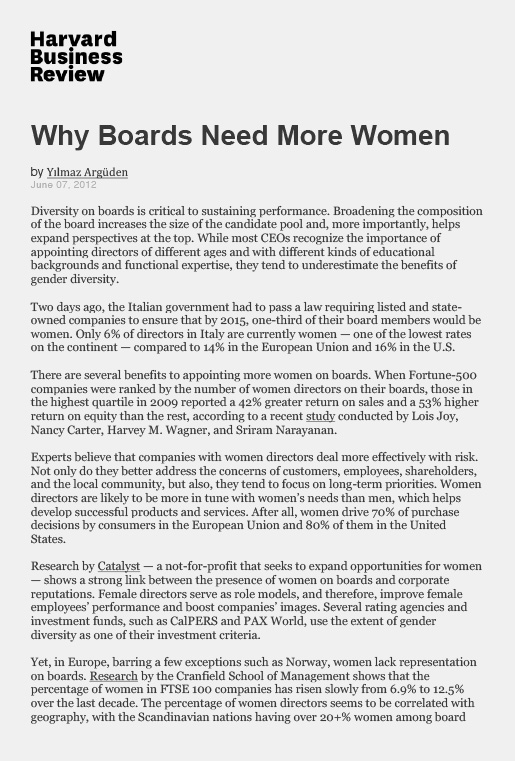 Harvard Business Review - Why Boards Need More Women
